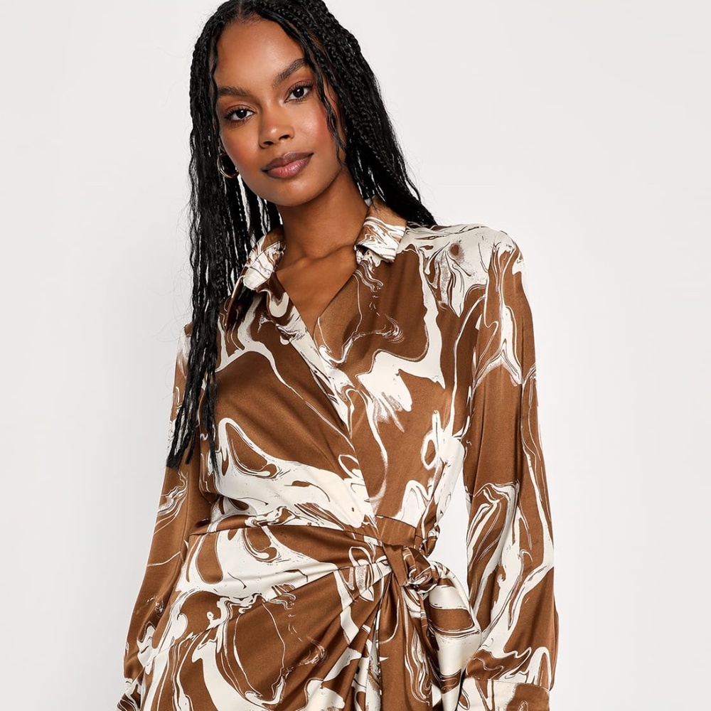 Lulus - Brown Print Wrap Dress - New with Tag